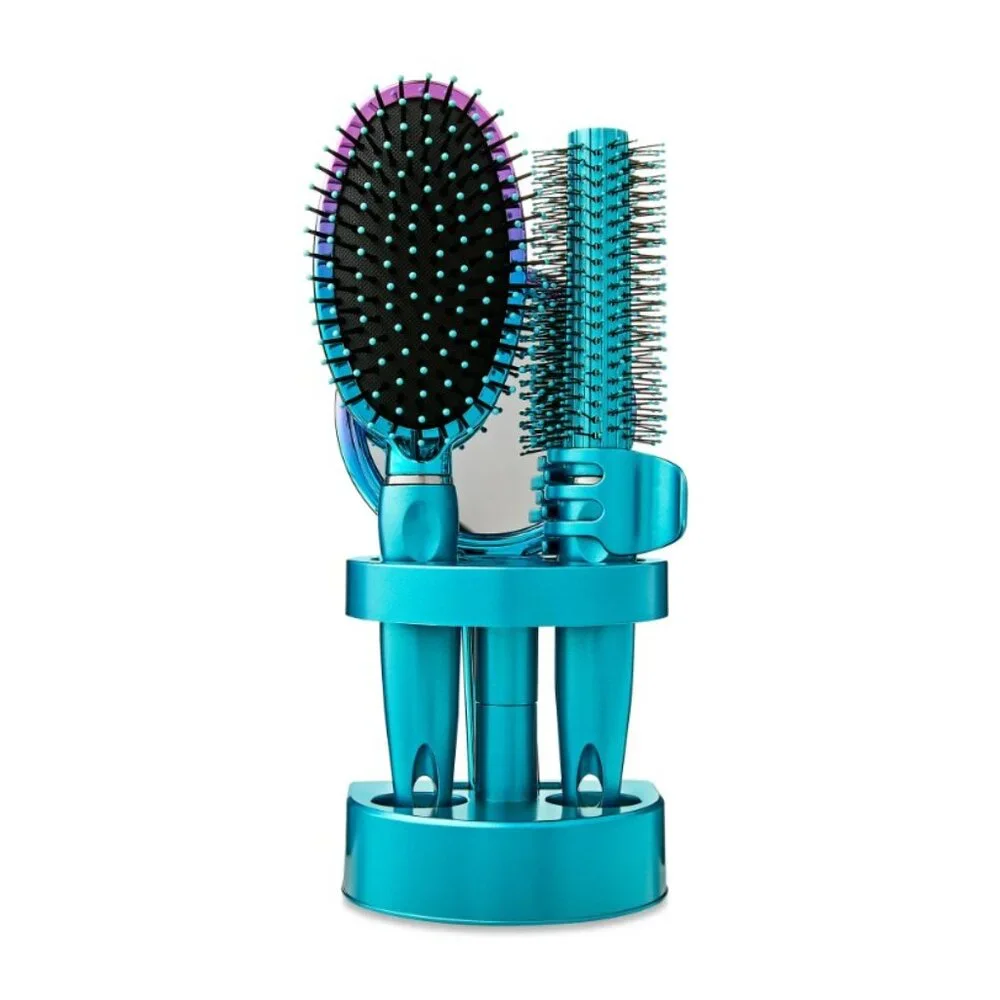 NEW 5-Piece Hairbrush Brush Set Hand Mirror Beauty Brushes Blue Easter Basket St